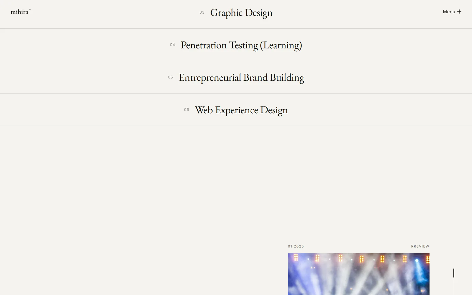 Mihira Dhanudara — Portfolio — screen 2